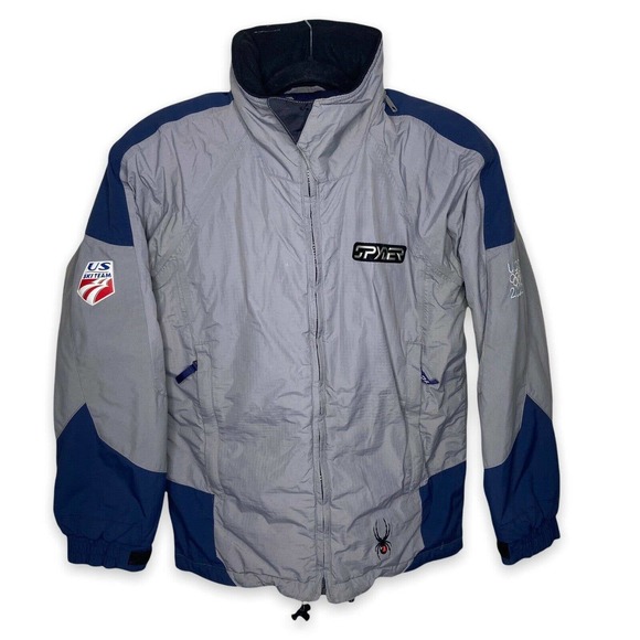 2002 Olympics Spyder US Ski Team Kids Size 16 Gray Jacket Thinsulate Hooded GUC - Picture 1 of 11